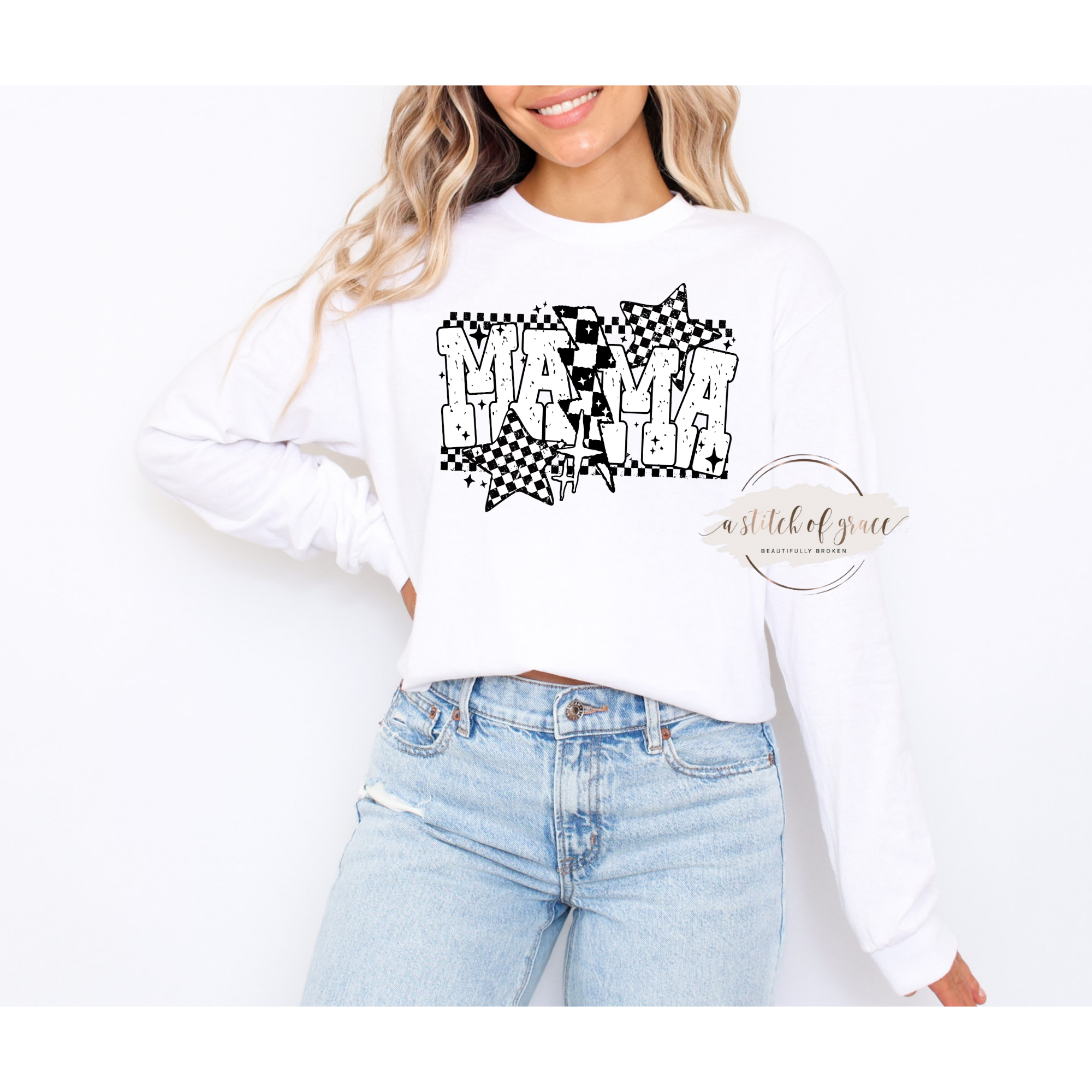 Checkered Star Mama Tee