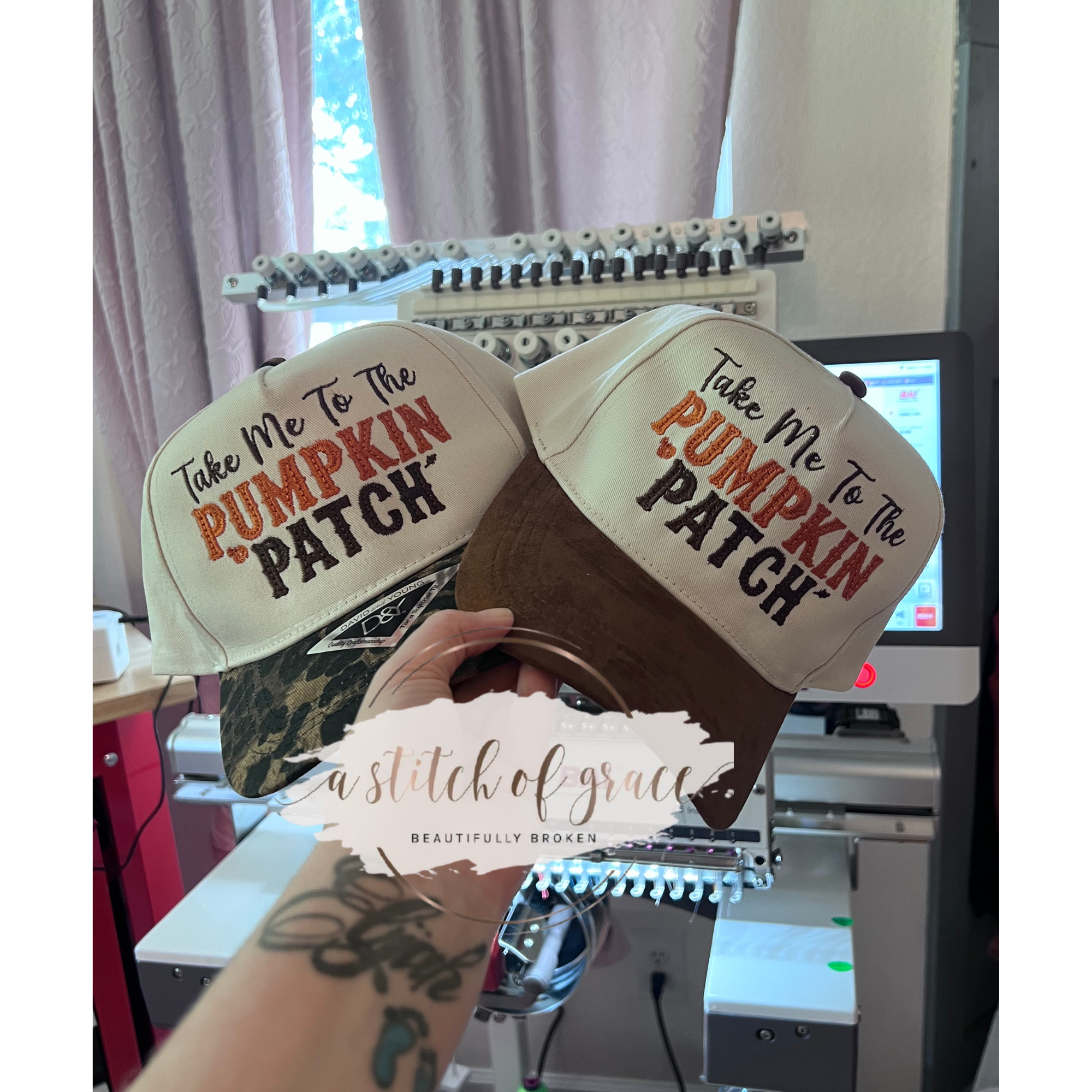 Take Me to the Pumpkin Patch Embroidered David & Young Trucker Hat | Suede or Leopard Bill