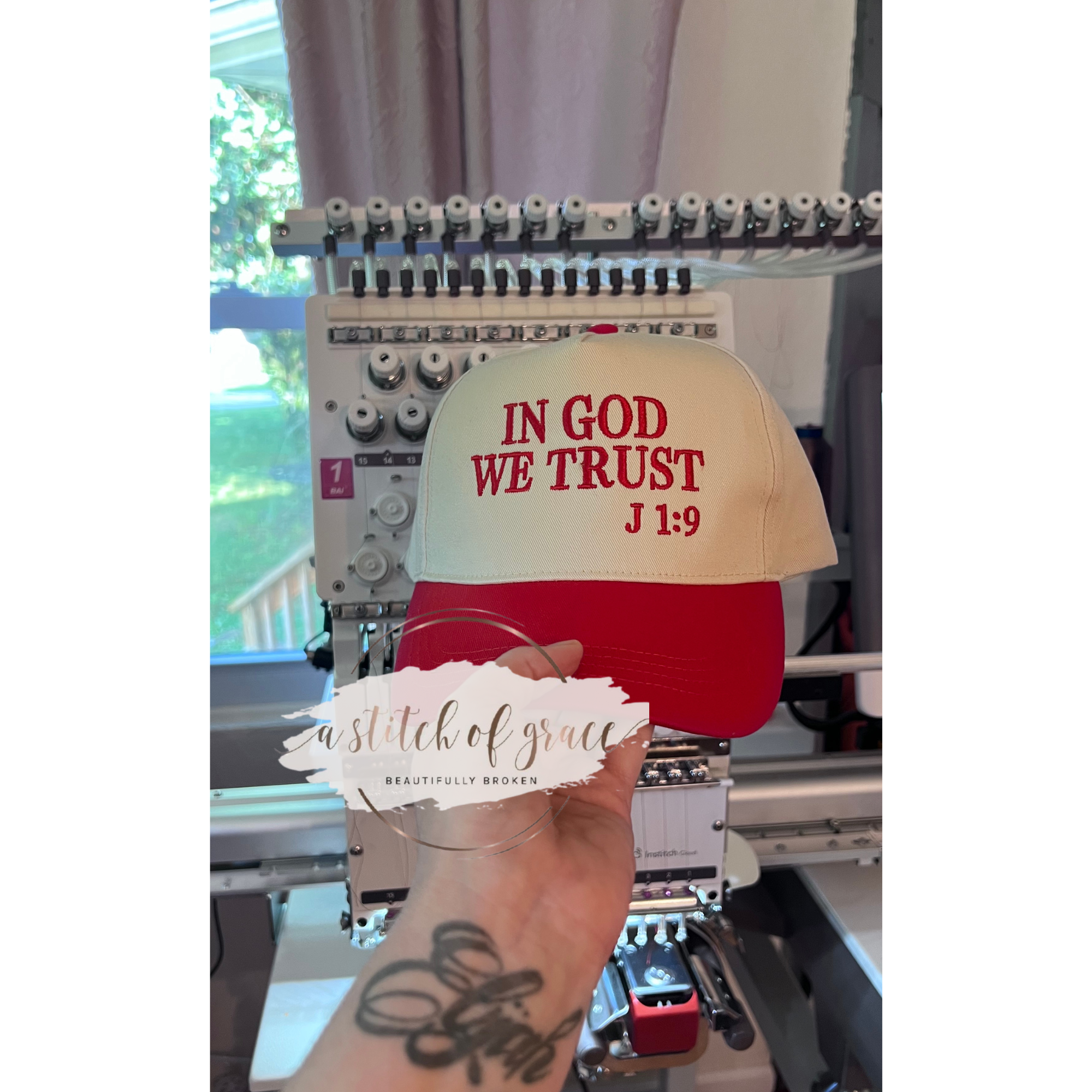 In God We Trust Embroidered David & Young Trucker Hat | Joshua 1:9 Christian Hat