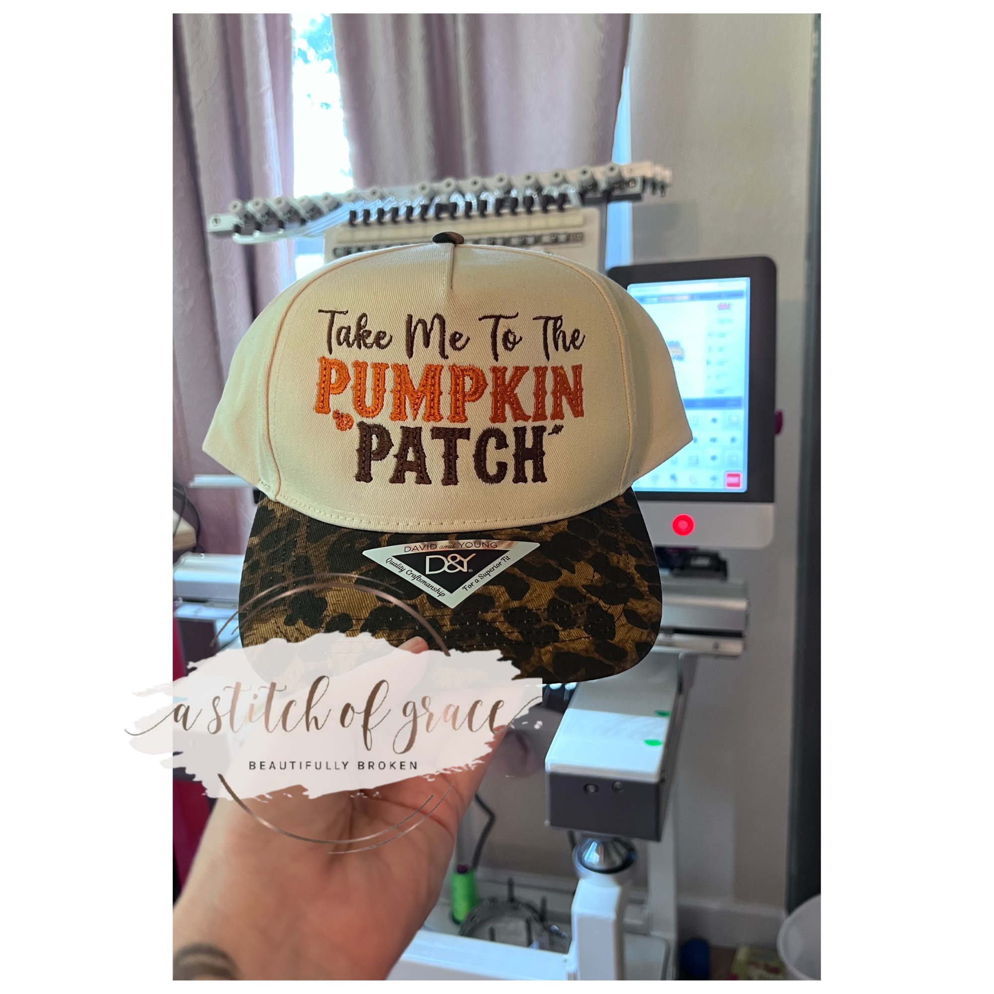Take Me to the Pumpkin Patch Embroidered David & Young Trucker Hat | Suede or Leopard Bill - Image 3
