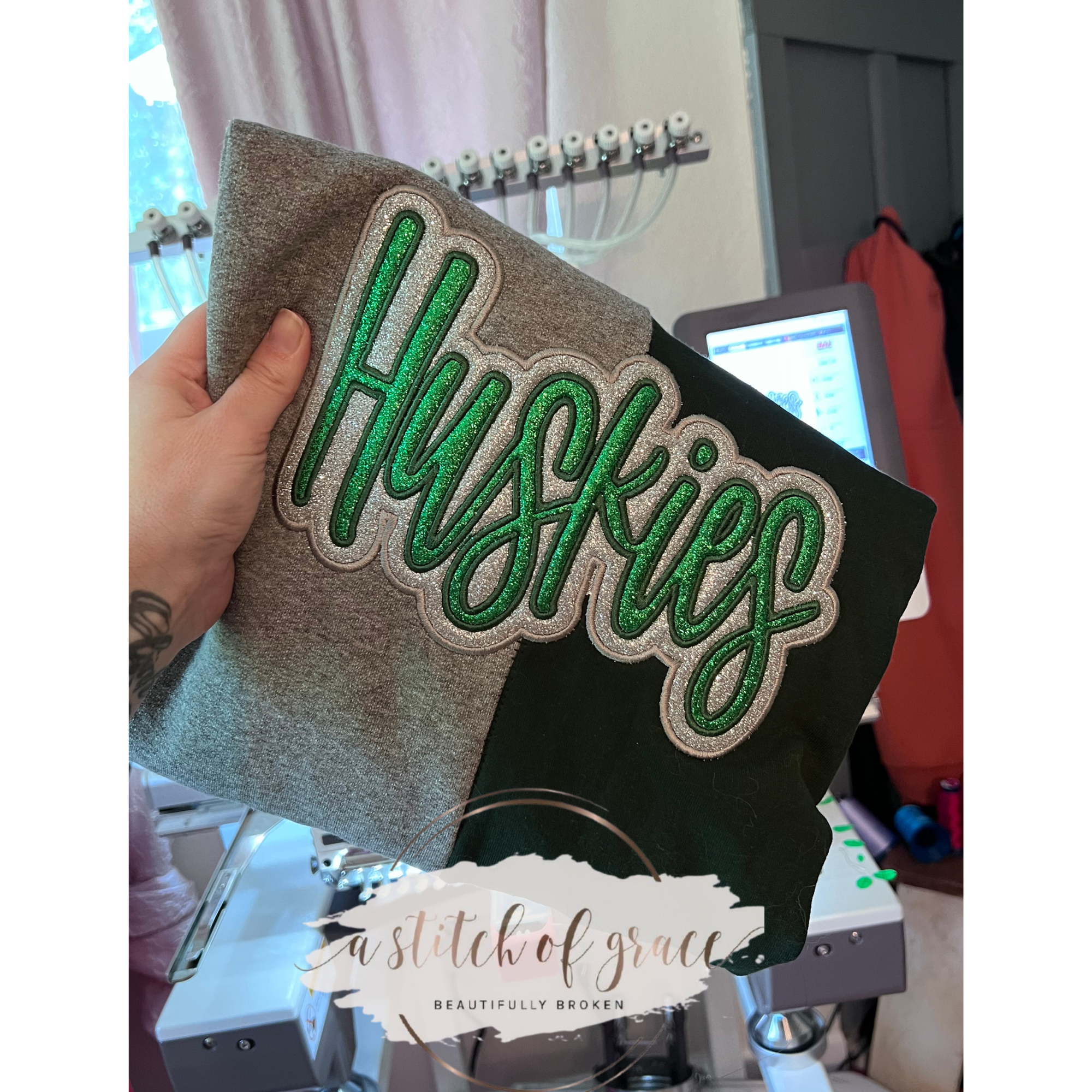 Custom Split School Spirit Sweatshirt | Glitter Appliqué Mascot Sweatshirt |