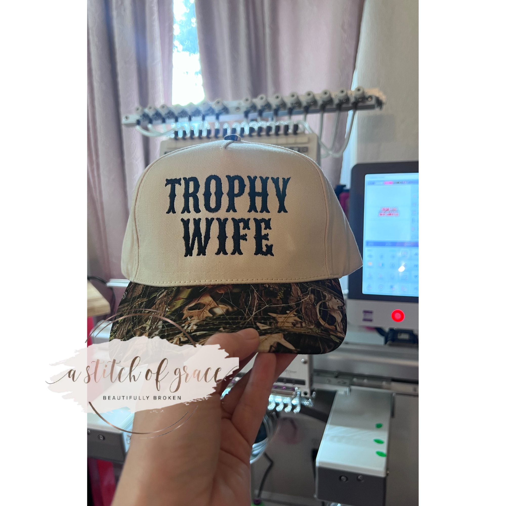 Trophy Wife Embroidered David & Young Camo Trucker Hat