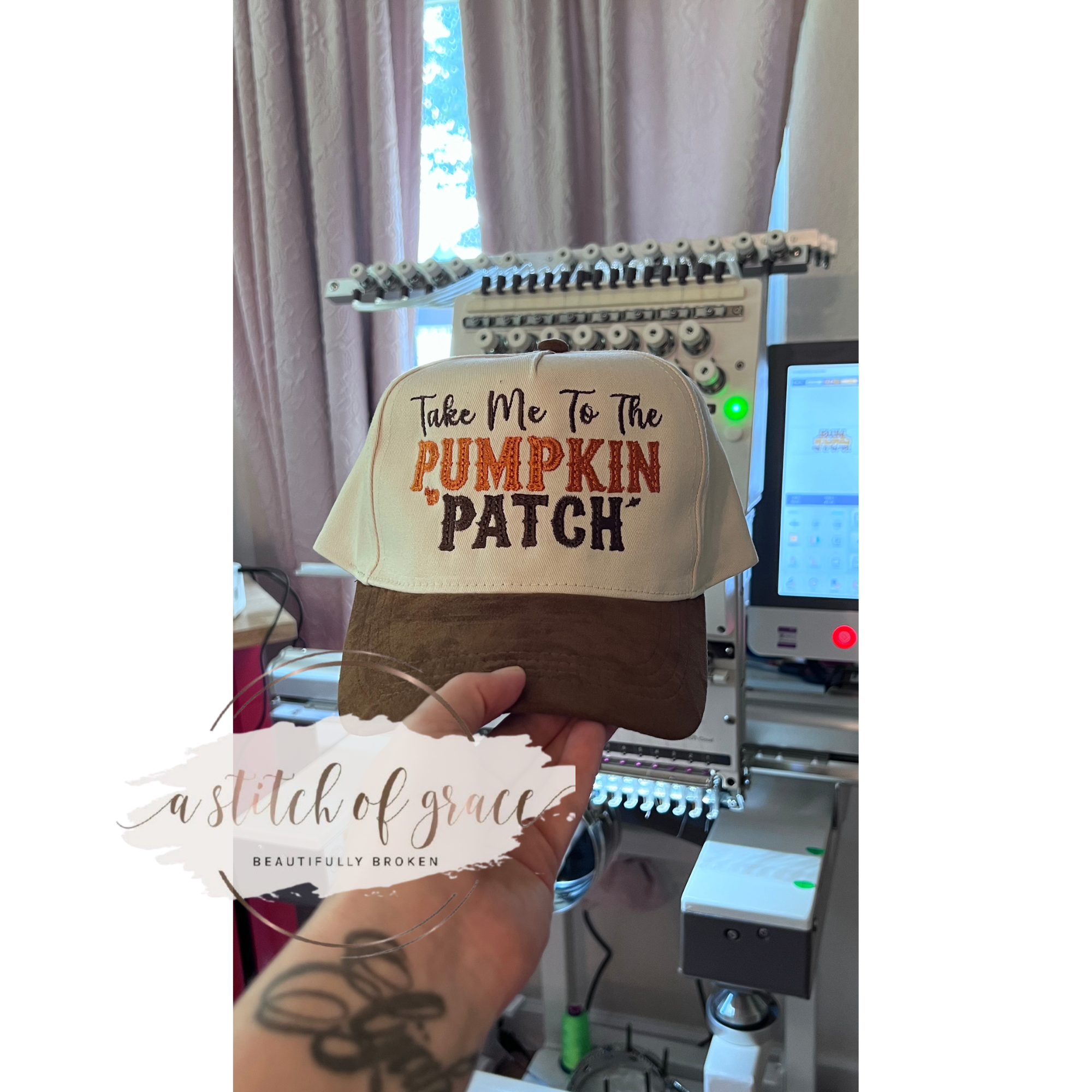 Take Me to the Pumpkin Patch Embroidered David & Young Trucker Hat | Suede or Leopard Bill - Image 2