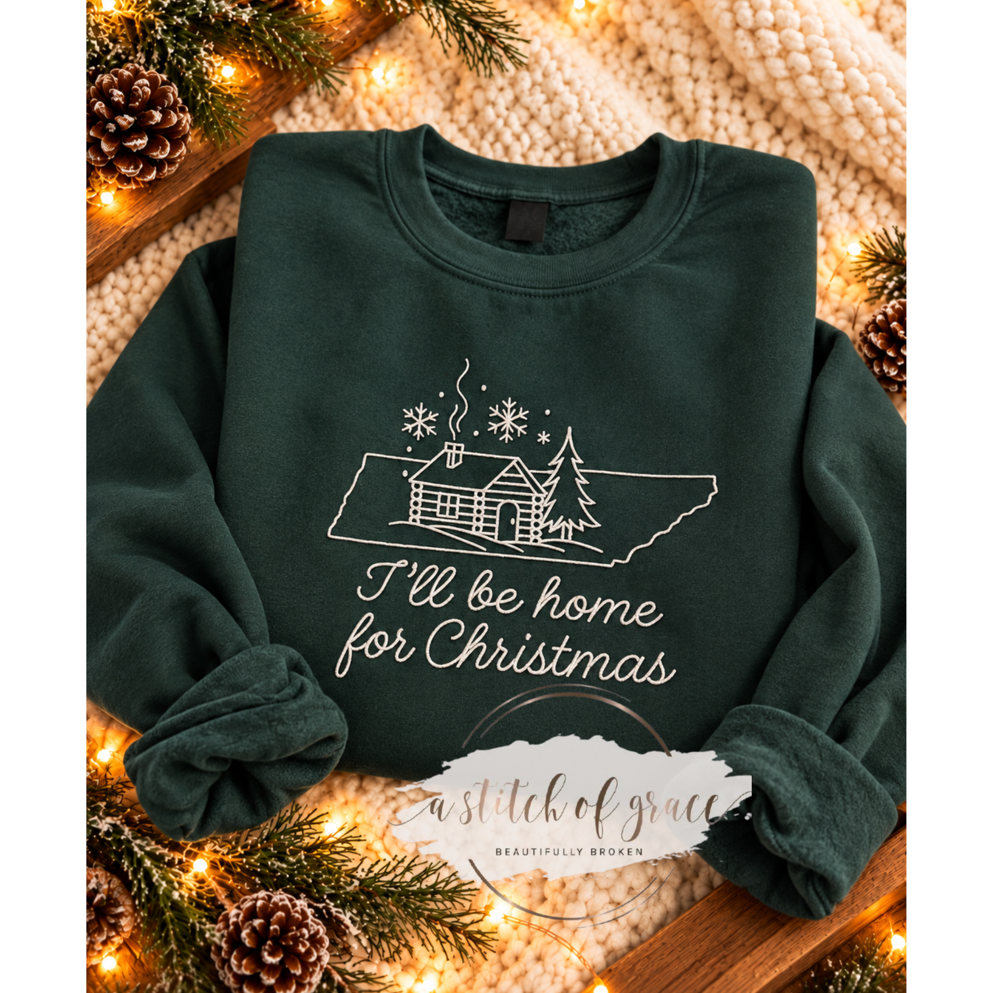 I'll Be Home for Christmas | Tennessee Embroidered Crewneck Sweatshirt