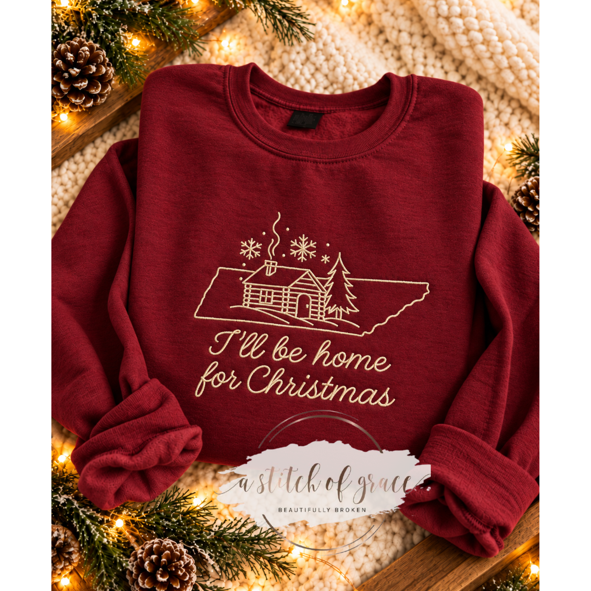I'll Be Home for Christmas | Tennessee Embroidered Crewneck Sweatshirt - Image 3
