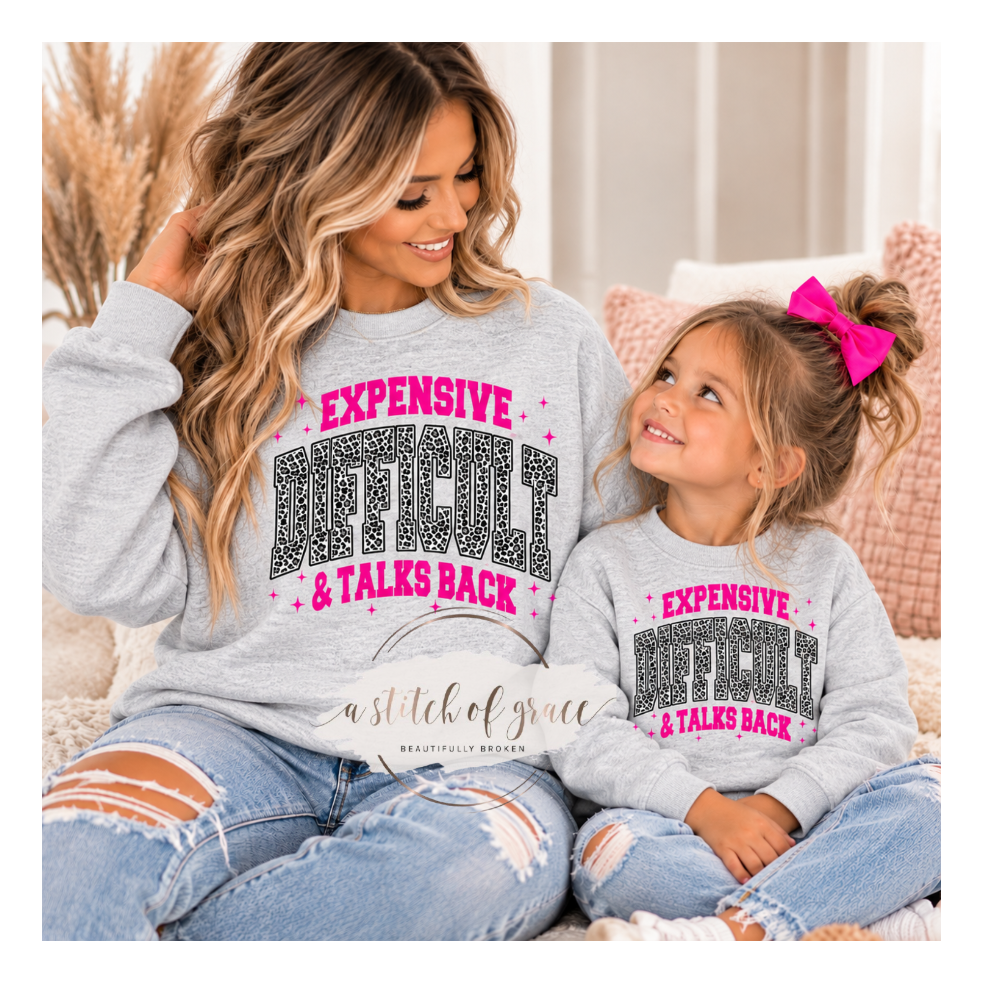 Mommy & Me Expensive, Difficult & Talks Back Leopard Print Sweatshirt Set