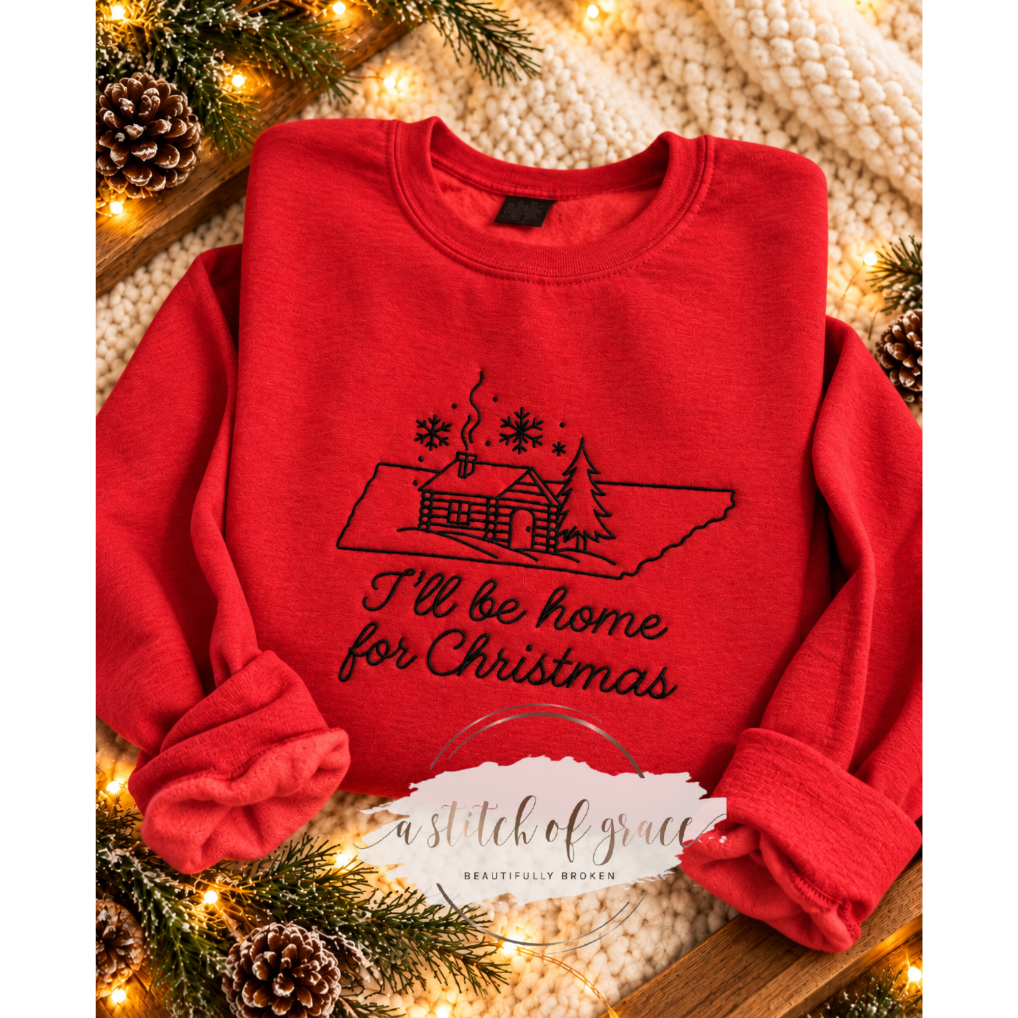I'll Be Home for Christmas | Tennessee Embroidered Crewneck Sweatshirt - Image 4