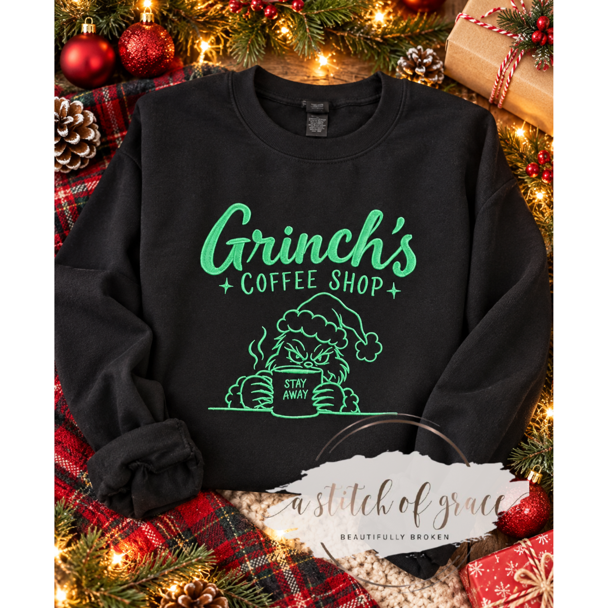 Grinch's Coffee Shop Embroidered Sweatshirt | Funny Christmas Crewneck