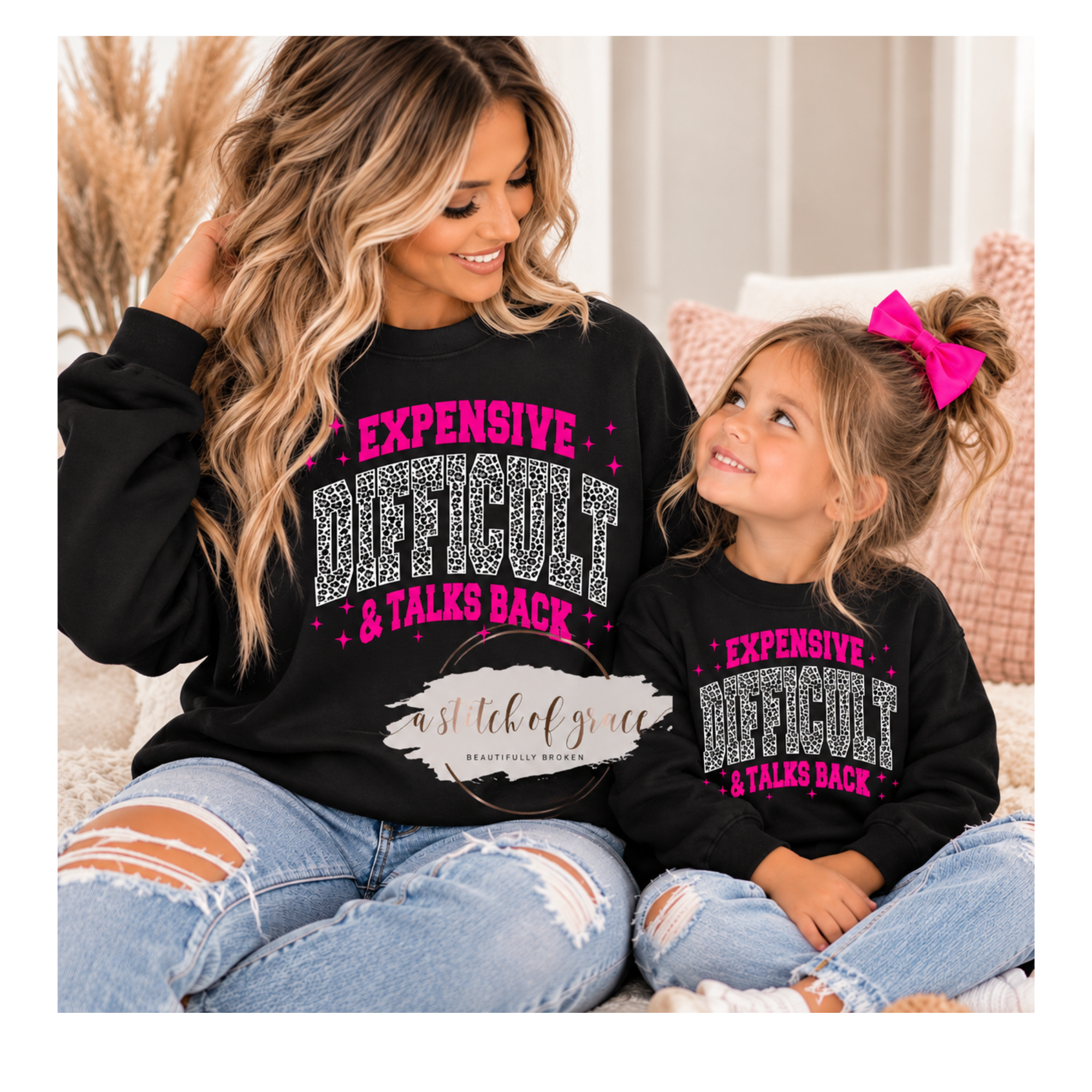 Mommy & Me Expensive, Difficult & Talks Back Leopard Print Sweatshirt Set - Image 2