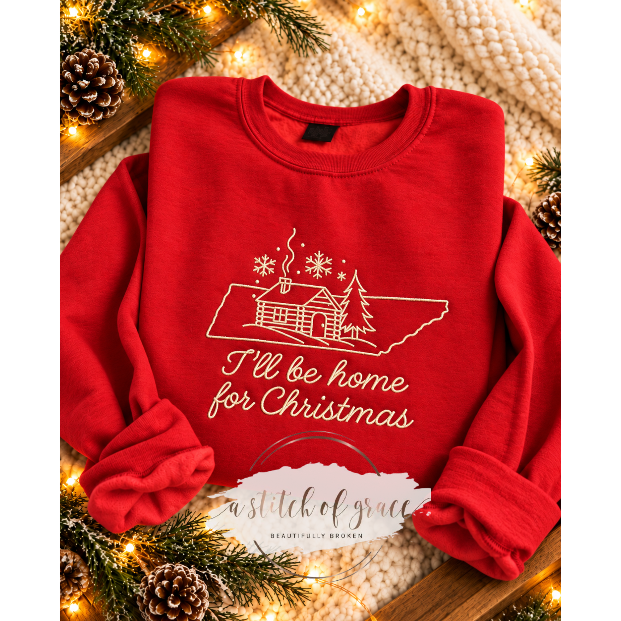 I'll Be Home for Christmas | Tennessee Embroidered Crewneck Sweatshirt - Image 5