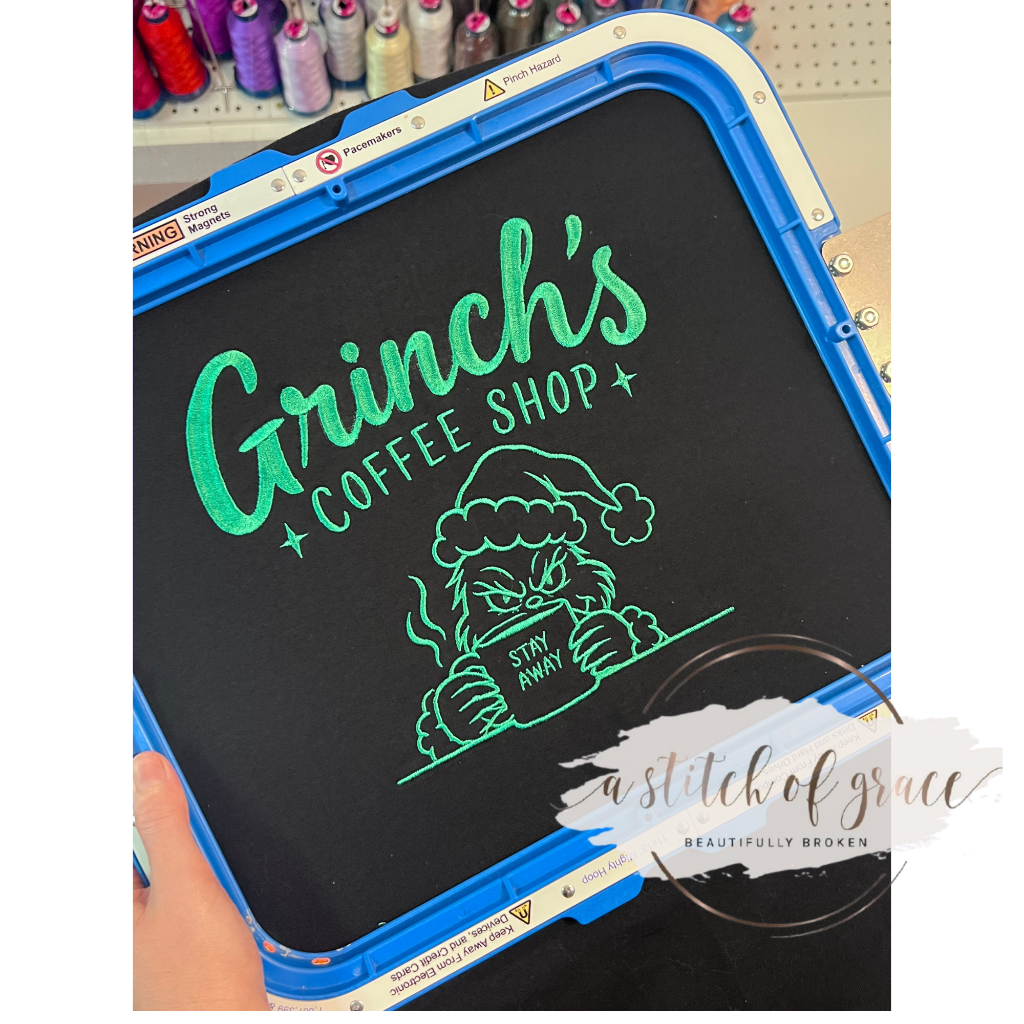 Grinch's Coffee Shop Embroidered Sweatshirt | Funny Christmas Crewneck - Image 5