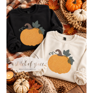 Embroidered Fall Pumpkin Crewneck Sweatshirt | Cozy Autumn Pullover